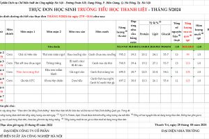 Thực đơn bán trú tuần 37 (Ngày 27/5-30/5/2024)