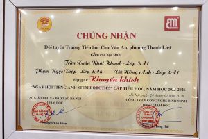 CHÚC MỪNG HỌC SINH ĐẠT GIẢI KHUYẾN KHÍCH NGÀY HỘI TIẾNG ANH STEM ROBOTICS CẤP TIỂU HỌC – THÀNH PHỐ HÀ NỘI Năm học 2025–2026